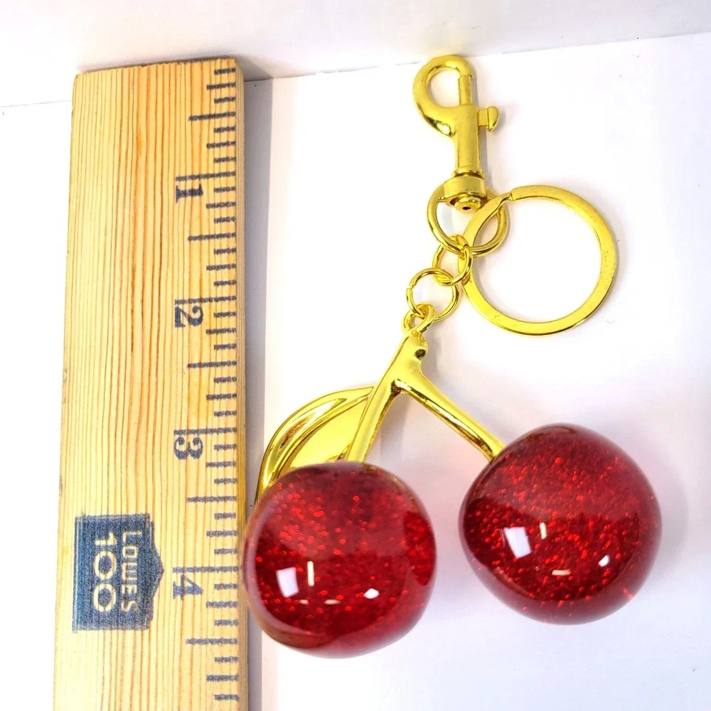 Cherry Keychain Resin Bag Charm Red Gold Retro Coquette, Cherrycore, Retro NEW